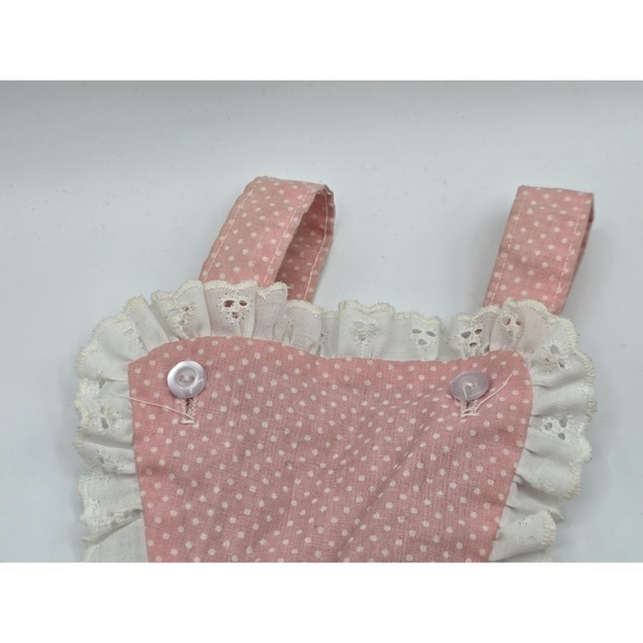 VTG Girls PINK GINGHAM RUFFLED Overall Romper Shorts Bib 12 mos 70s PLAID - Picture 2 of 11